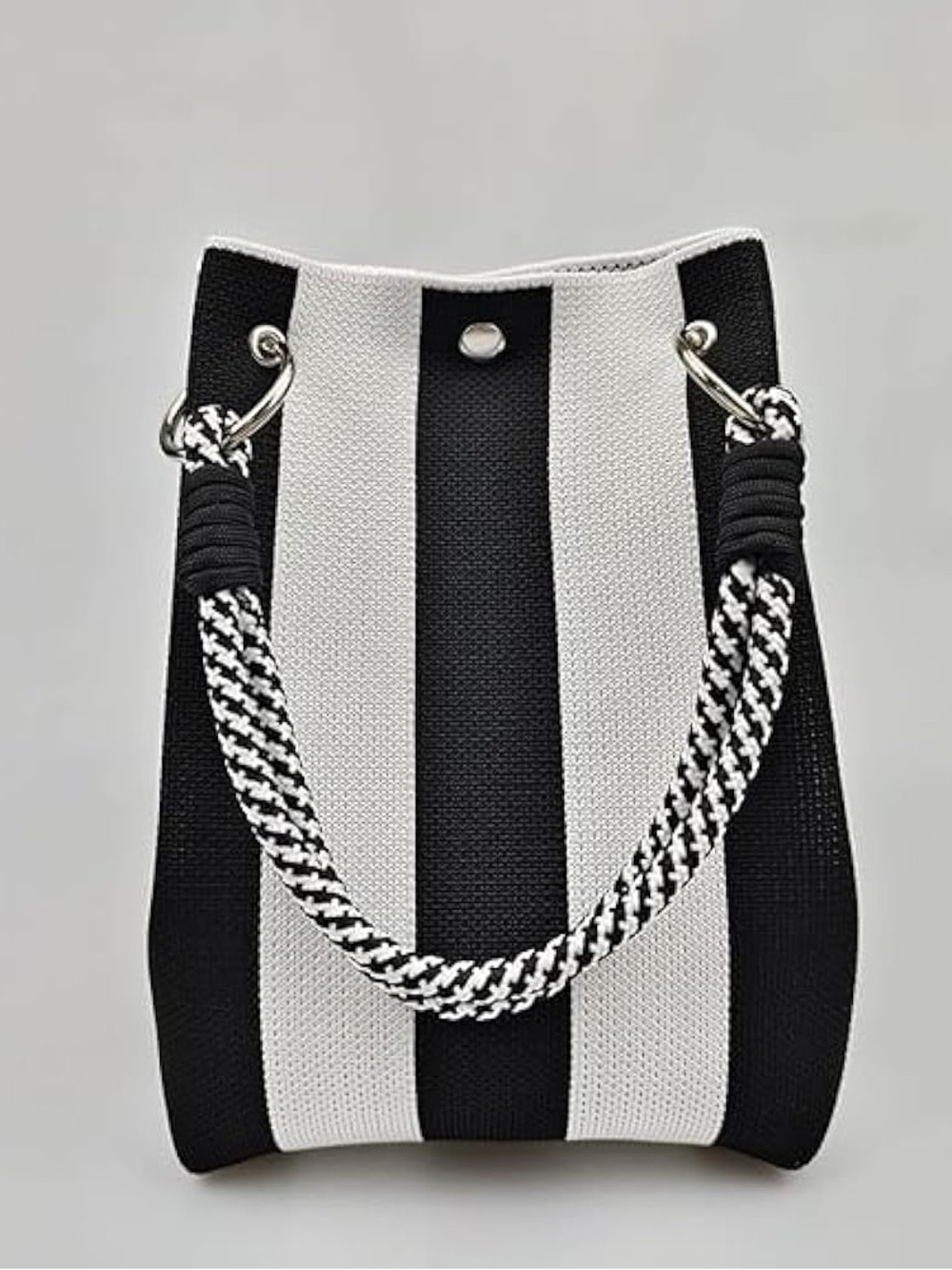 BRAND NEW Striped Black and White Knit Tote Bag with Rope Handle